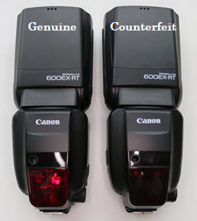 Apesar de serem contrafeitos, o logótipo da Canon está presente nos flashes