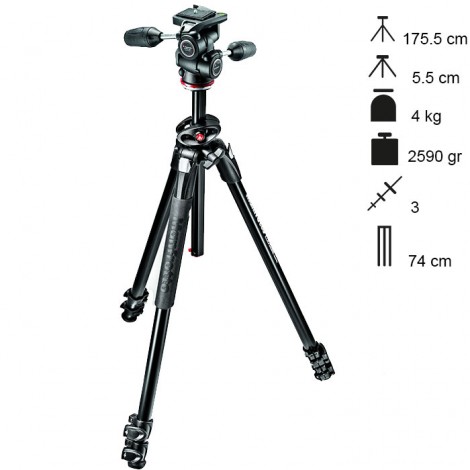 Manfrotto Tripé Completo MT290DUA3 + MH804-3W