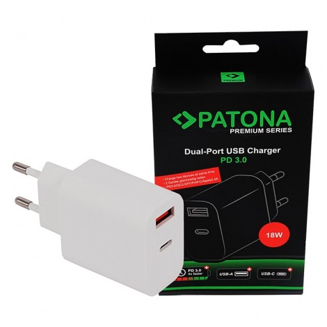 Patona Premium Carregador USB-A + USB-C 18W