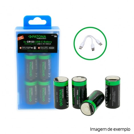 Patona Premium Pack 4 Baterias CR123 Recarregável com USB-C